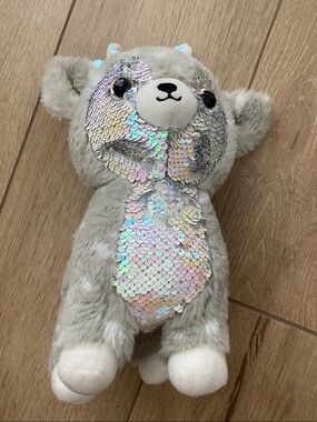 Justice Kellytoy Gray/White Polka Dotted Iridescent Sequined Reindeer 12”